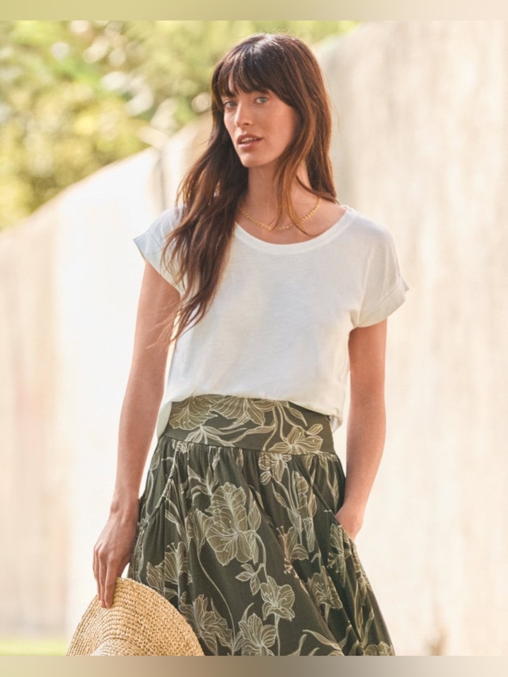 Garnet Hill Organic Cotton Cream Short Sleeve Scoop Neck Muscle Tee Medium